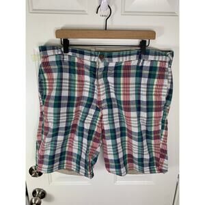 Tailor Vintage Men’s Reversible Plaid Khaki Linen Shorts Size 38 USA